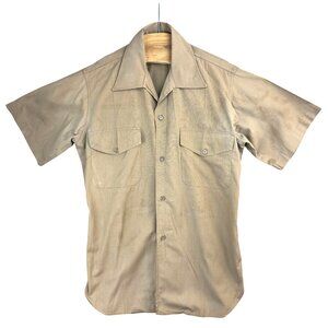 Vintage Creighton USMC Short Sleeve Beige Mens Shirt 15M 15 1/2
